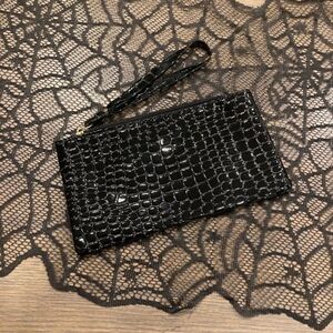 Faux Patent Leather Mini Wristlet Coin Purse Black